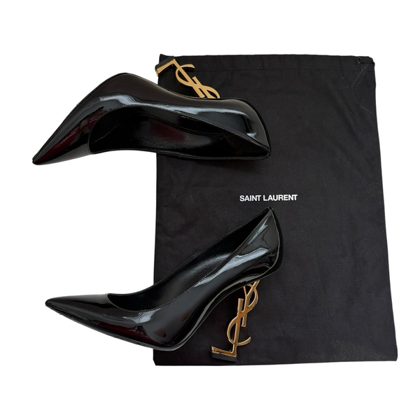 Saint Laurent Opyum YSL Heel Black Patent Pumps 37 US 7 - Picture 4 of 15